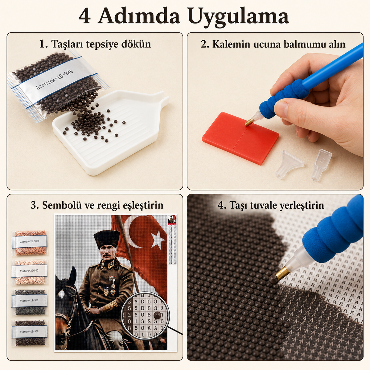 Atatürk ve Türk Bayrağı Elmas Boyama Tablo Kiti – 40×50 cm