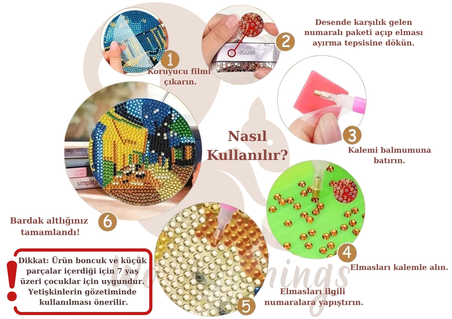 Bahar Temalı Elmas Boyama Bardak Altlığı Seti