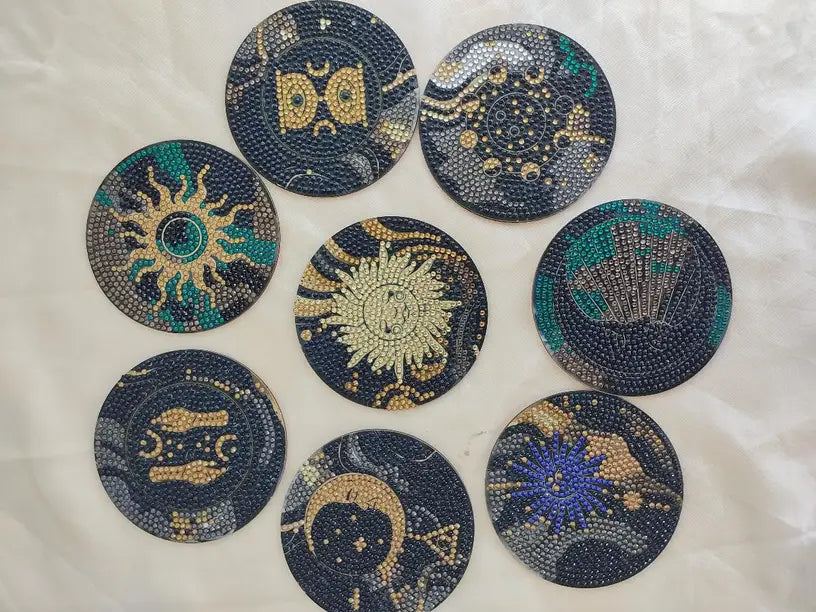 Güneş & Ay Temalı Elmas Boyama Bardak Altlığı