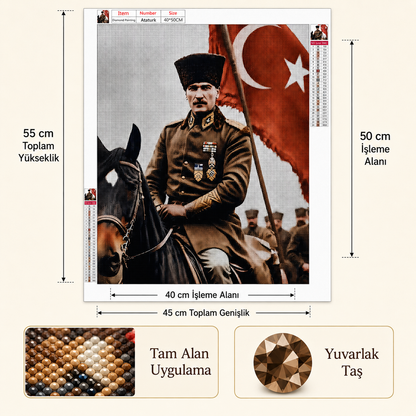 Atatürk ve Türk Bayrağı Elmas Boyama Tablo Kiti – 40×50 cm