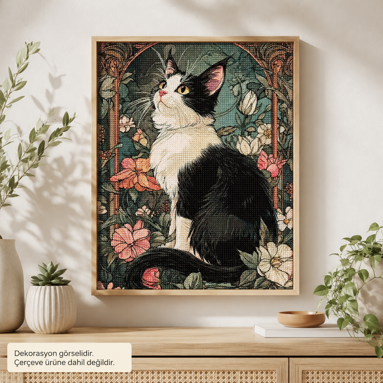 Çiçek Bahçesinde Kedi Elmas Boyama Tablo Kiti – 40×50 cm