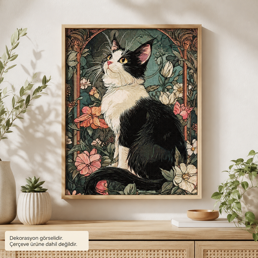 Çiçek Bahçesinde Kedi Elmas Boyama Tablo Kiti – 40×50 cm