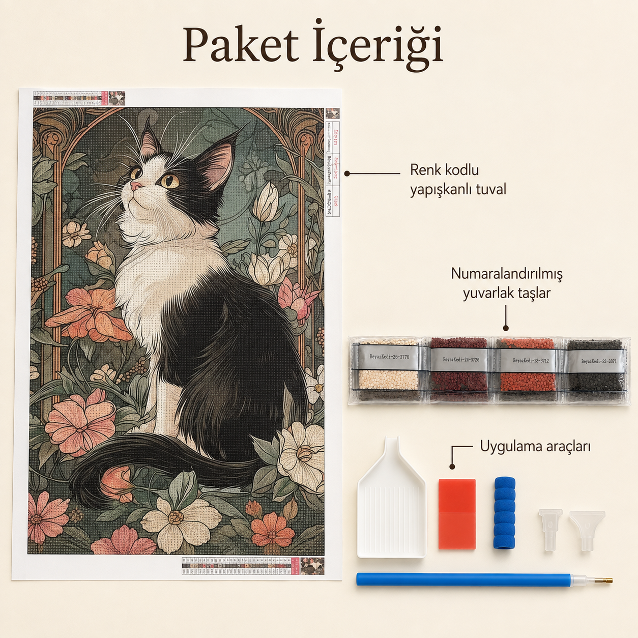Çiçek Bahçesinde Kedi Elmas Boyama Tablo Kiti – 40×50 cm