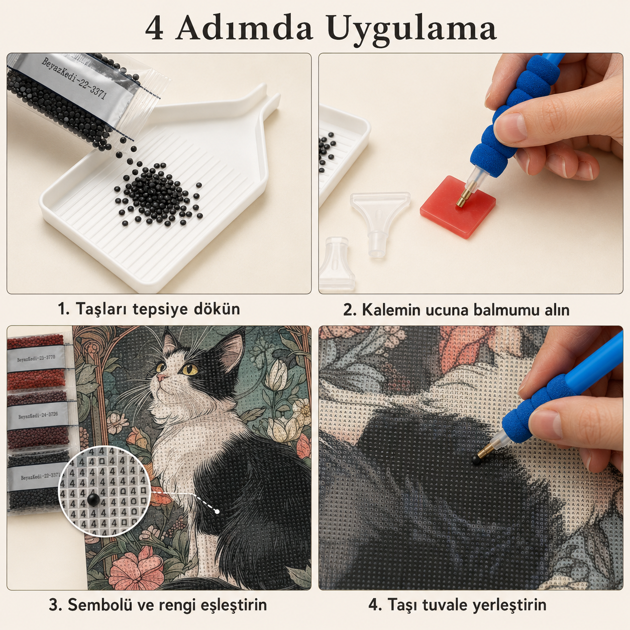 Çiçek Bahçesinde Kedi Elmas Boyama Tablo Kiti – 40×50 cm