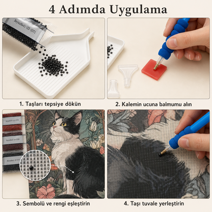 Çiçek Bahçesinde Kedi Elmas Boyama Tablo Kiti – 40×50 cm