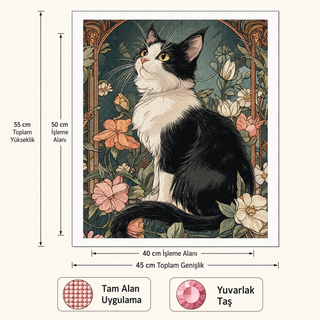 Çiçek Bahçesinde Kedi Elmas Boyama Tablo Kiti – 40×50 cm
