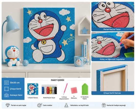 Doraemon Elmas Boyama Seti 30x30 cm | Çitaya Gerili Kendin Yap Diamond Painting Hobi Kiti