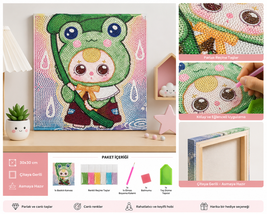 Kurbağa My Melody Elmas Boyama Seti 30x30 cm | Çitaya Gerili Kendin Yap Diamond Painting Hobi Kiti