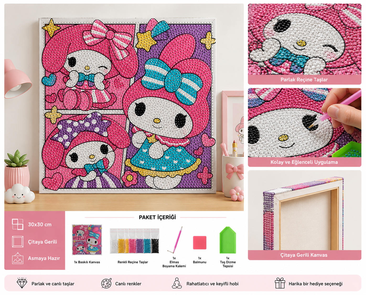 My Melody Elmas Boyama Seti 30x30 cm | Çitaya Gerili Kendin Yap Diamond Painting Hobi Kiti