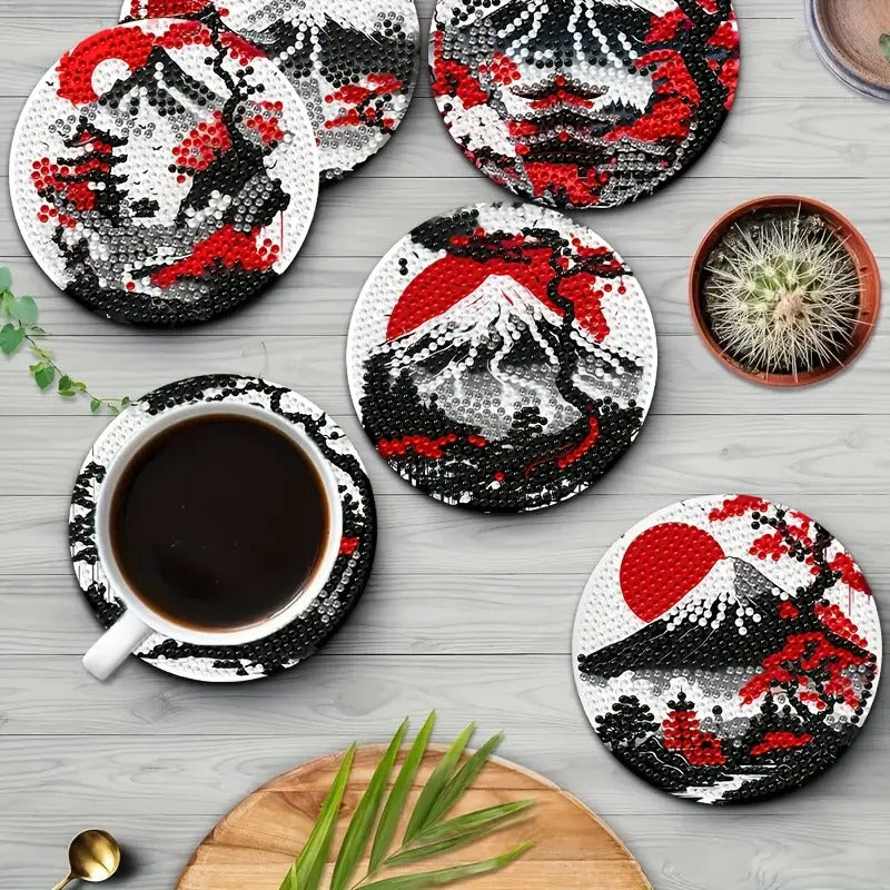Japonya Temalı Elmas Boyama Bardak Altlığı Seti