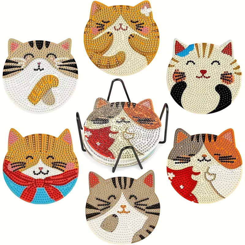 Kedi Temalı Elmas Boyama Bardak Altlığı Seti