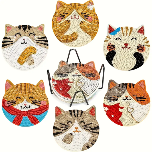 Kedi Temalı Elmas Boyama Bardak Altlığı Seti