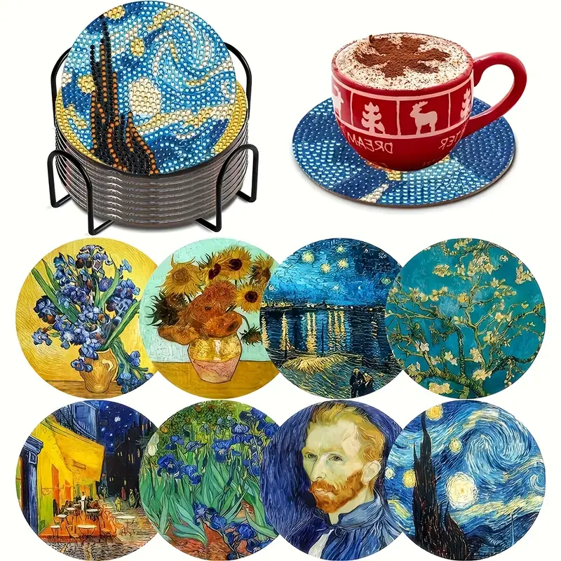Van Gogh Temalı Elmas Boyama Bardak Altlığı Seti