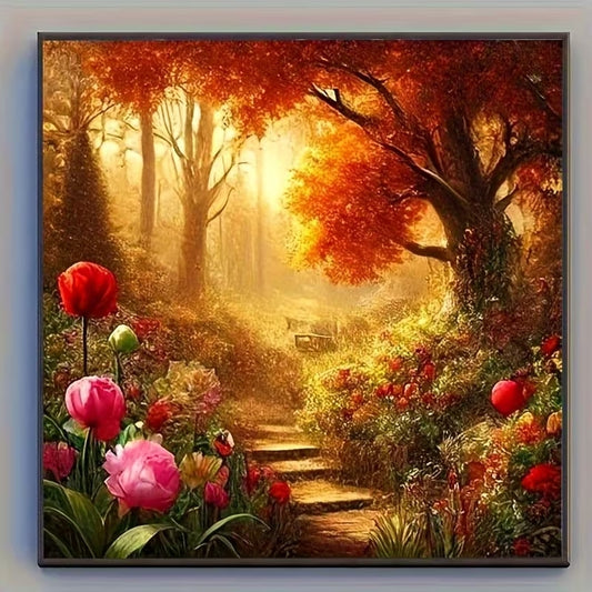 Sonbahar Orman Yolu Manzarası Elmas Boyama Tablo – 20x20 cm DIY Diamond Painting Seti
