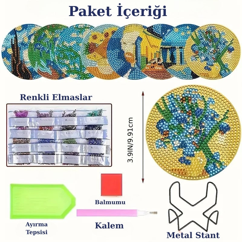 Van Gogh Temalı Elmas Boyama Bardak Altlığı Seti