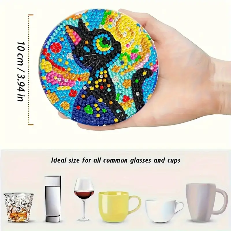 Yıldızı Gece Kedi Temalı Elmas Boyama Bardak Altlığı Seti
