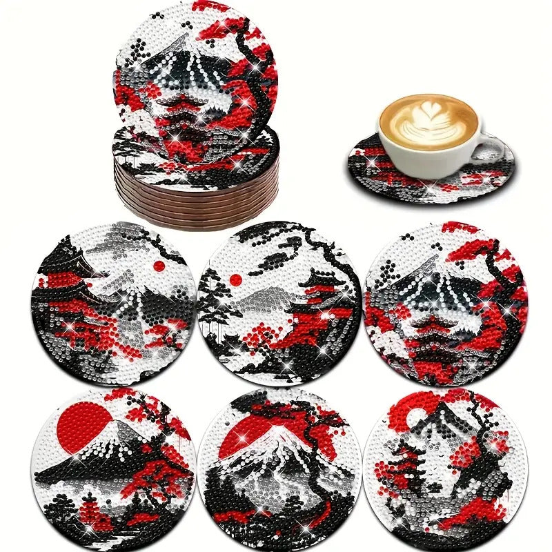 Japonya Temalı Elmas Boyama Bardak Altlığı Seti