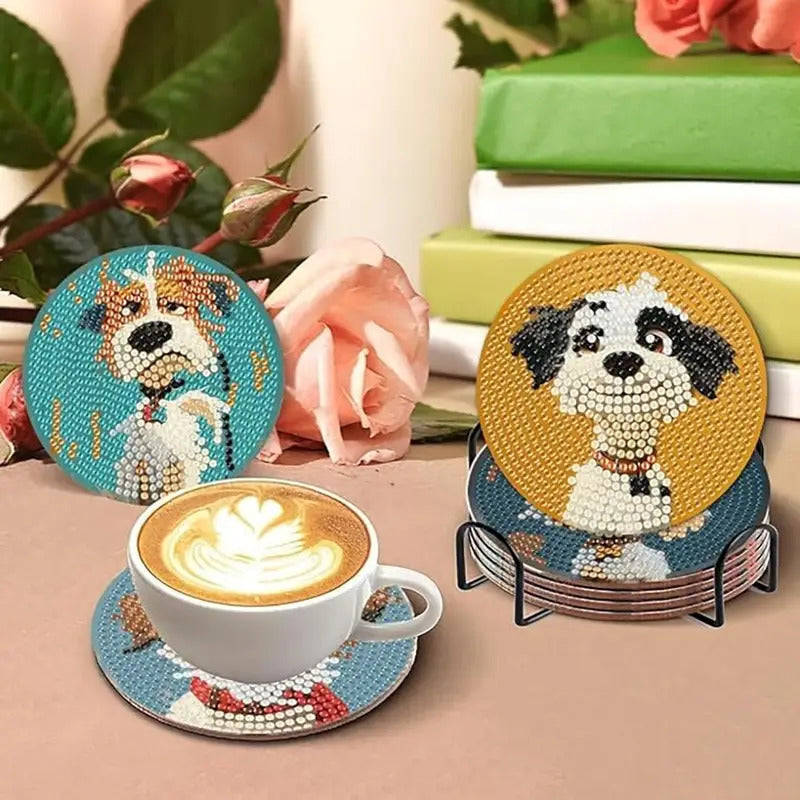 Sevimli Köpek Temalı Elmas Boyama Bardak Altlığı Seti