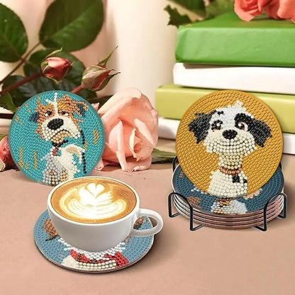 Sevimli Köpek Temalı Elmas Boyama Bardak Altlığı Seti