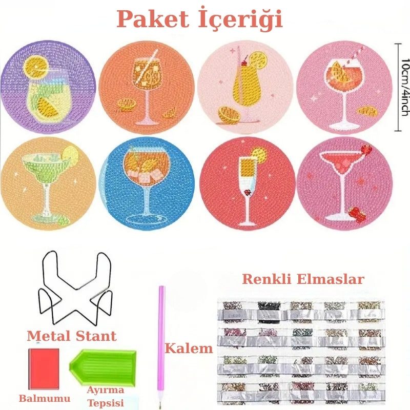Bardak Temalı Elmas Boyama Seti Bardak Altlığı