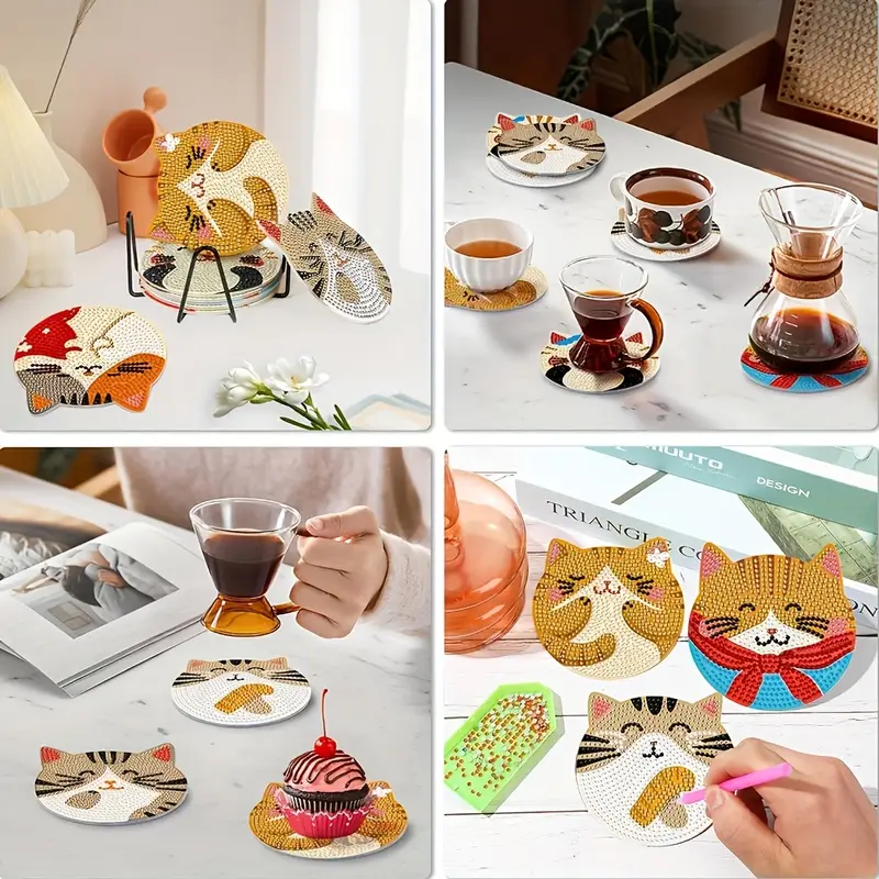 Kedi Temalı Elmas Boyama Bardak Altlığı Seti