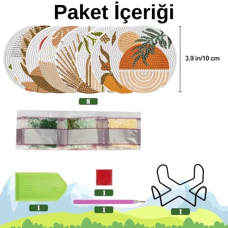 Sonbahar Temalı Elmas Boyama Bardak Altlığı Seti