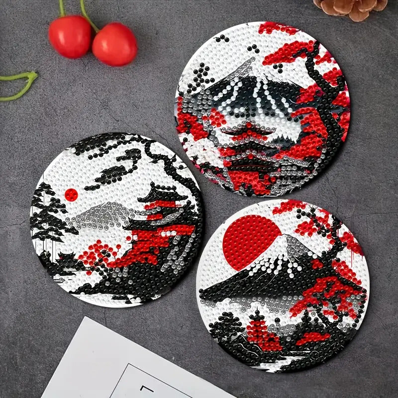 Japonya Temalı Elmas Boyama Bardak Altlığı Seti