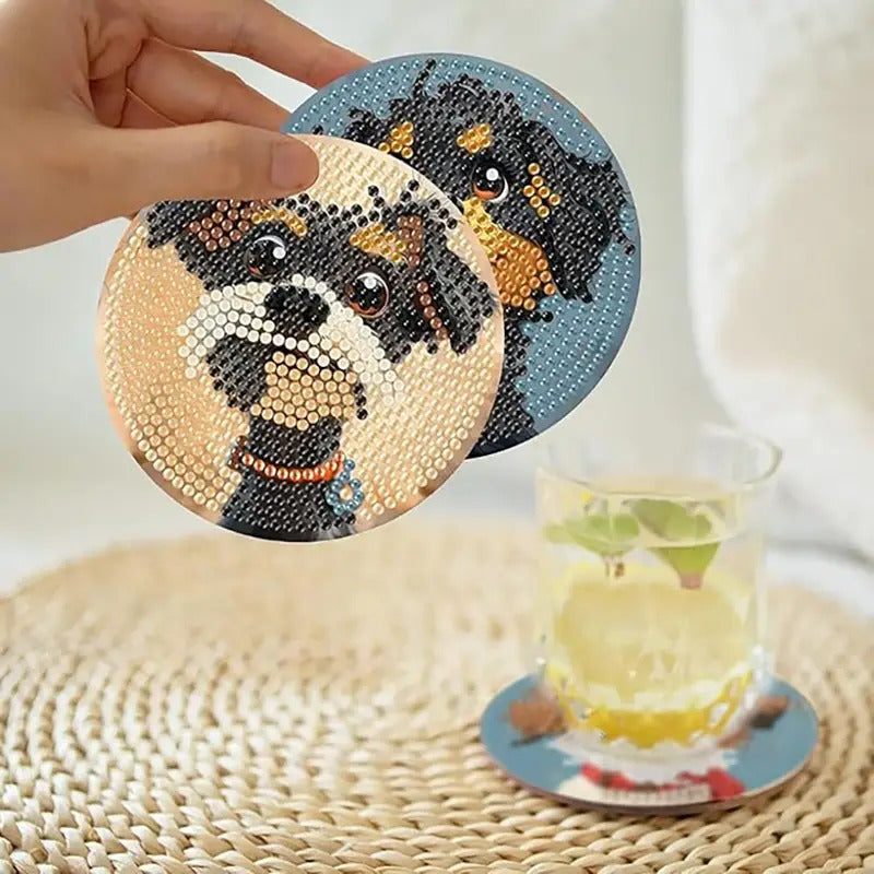 Sevimli Köpek Temalı Elmas Boyama Bardak Altlığı Seti