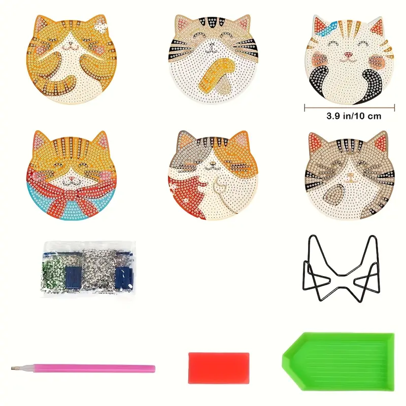 Kedi Temalı Elmas Boyama Bardak Altlığı Seti