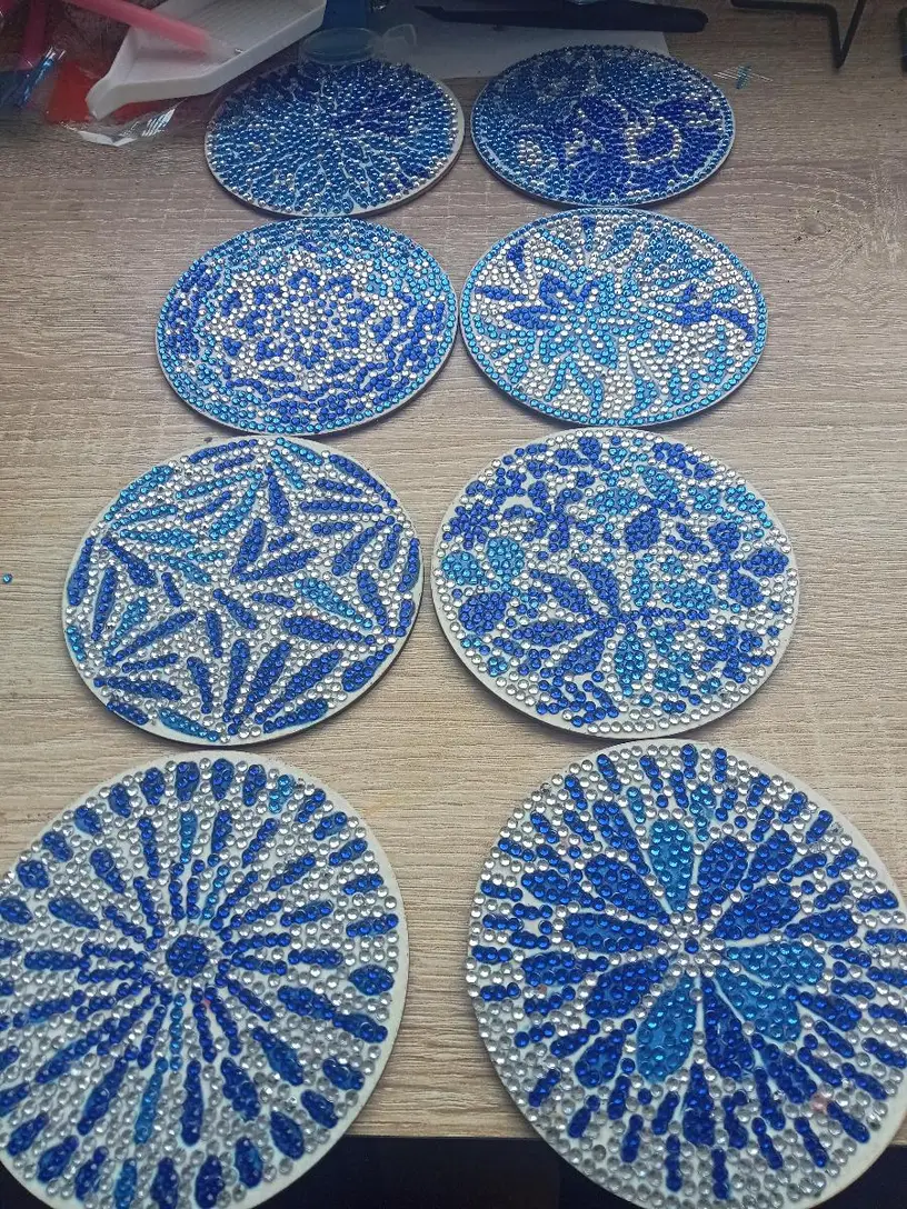 Mavi Beyaz Porselen Temalı Elmas Boyama Bardak Altlığı Seti
