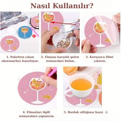Bardak Temalı Elmas Boyama Seti Bardak Altlığı
