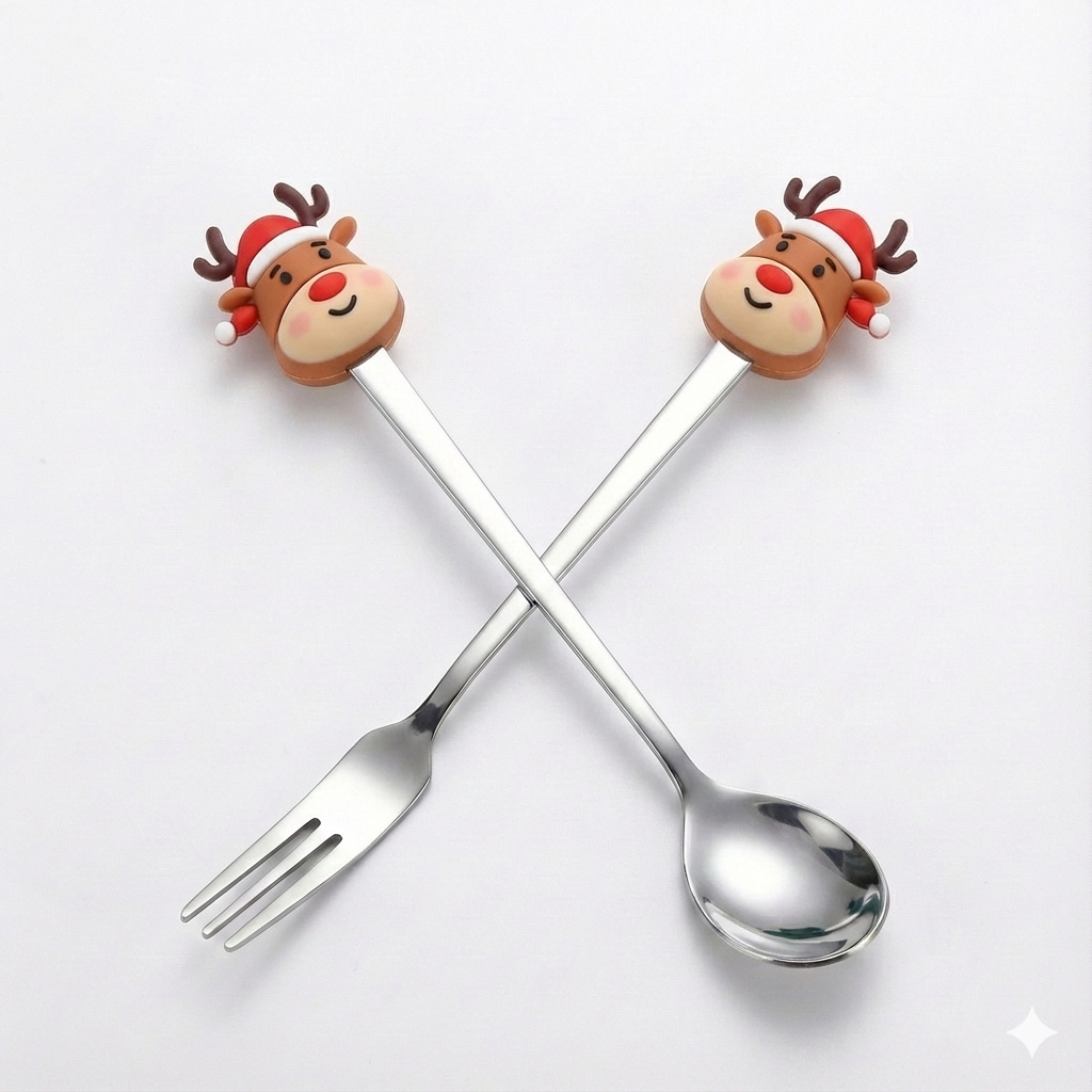 Sevimli Geyik Figürlü Paslanmaz Çelik Fondü ve Tatlı Sunum Seti