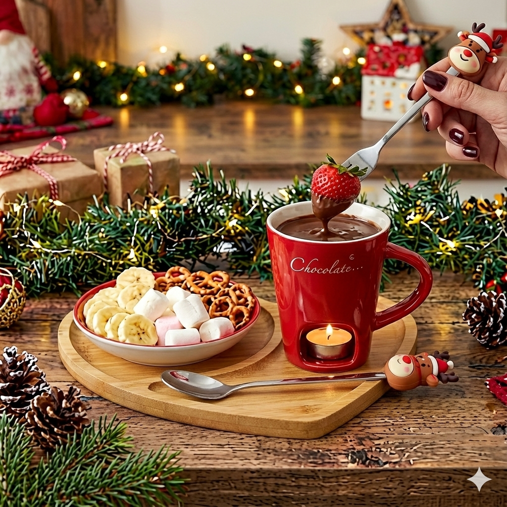 Sevimli Geyik Figürlü Paslanmaz Çelik Fondü ve Tatlı Sunum Seti