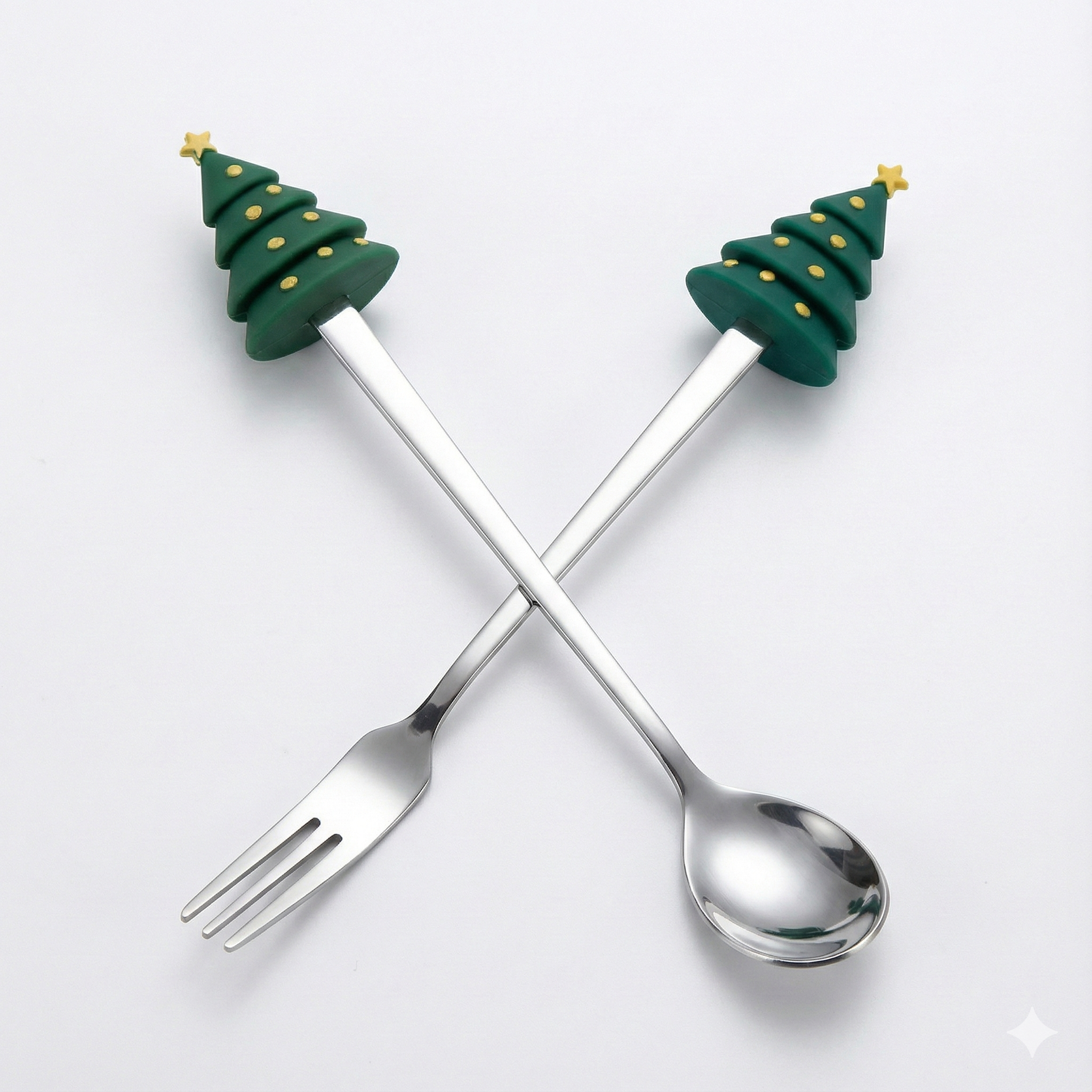 Yılbaşı Özel Çam Ağacı Figürlü Paslanmaz Çelik Fondü ve Sunum Seti 2'li