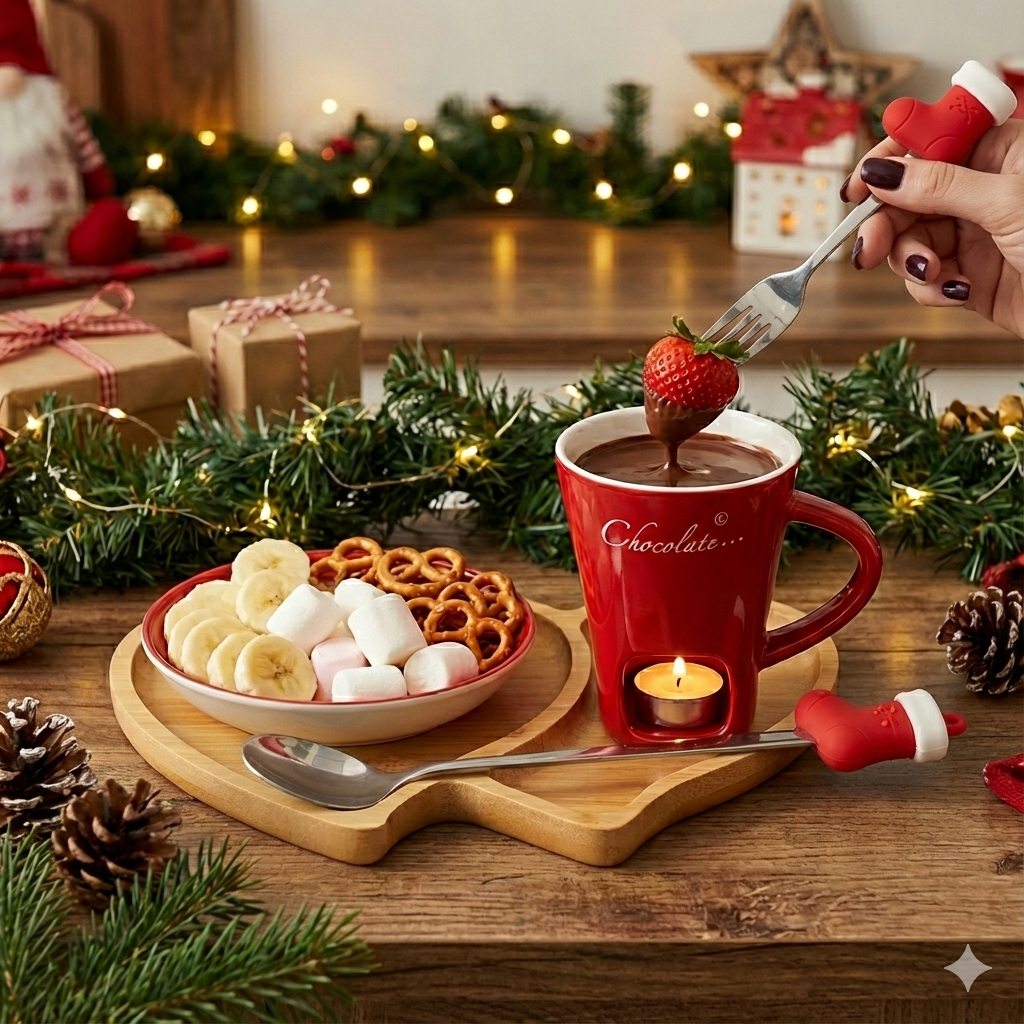 Noel Çorabı Figürlü Paslanmaz Çelik Fondü ve Sunum Seti