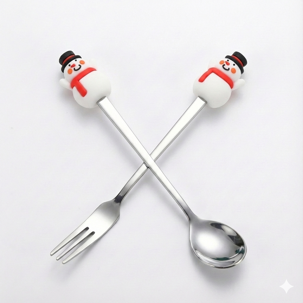 Kardan Adam Figürlü Paslanmaz Çelik Fondü ve Tatlı Sunum Seti