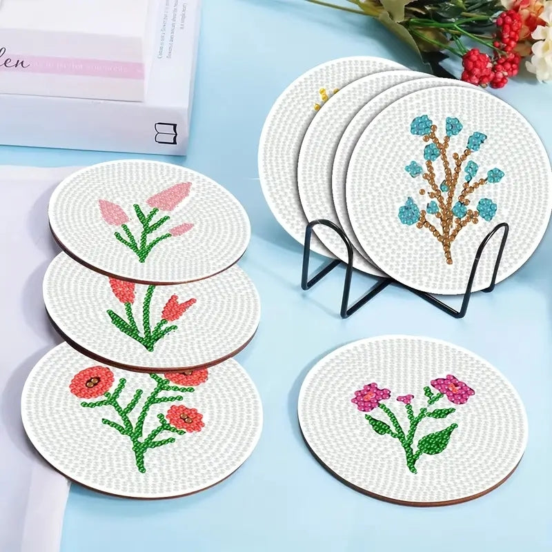 Çiçek Temalı Elmas Boyama Bardak Altlığı Seti