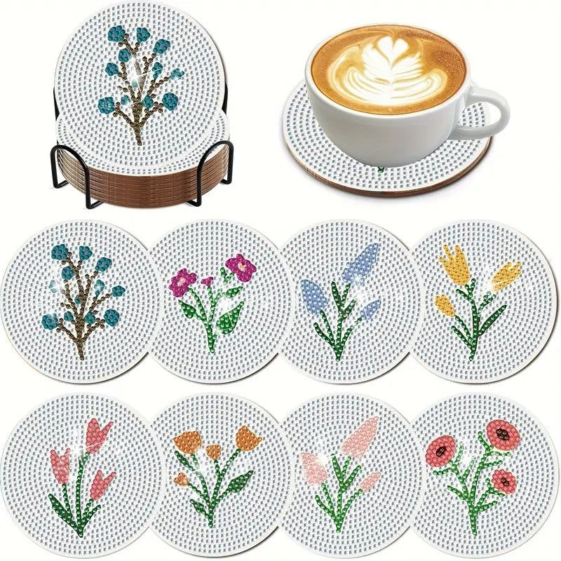 Çiçek Temalı Elmas Boyama Bardak Altlığı Seti