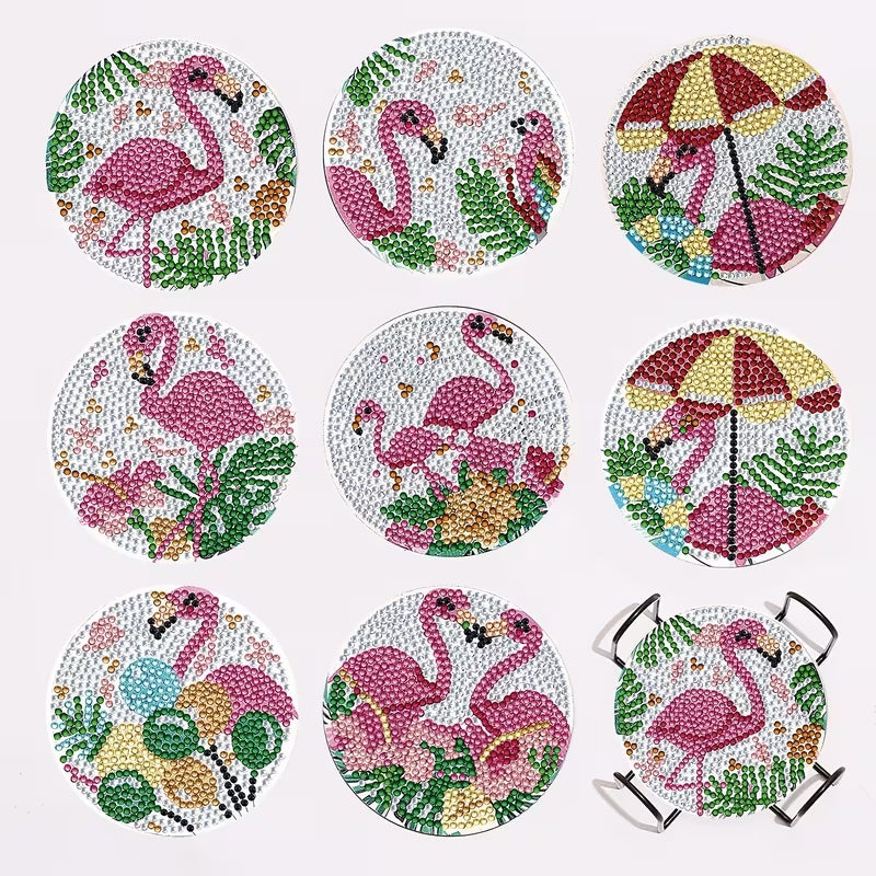 Flamingo Temalı Elmas Boyama Bardak Altlığı Seti