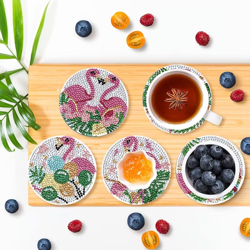 Flamingo Temalı Elmas Boyama Bardak Altlığı Seti