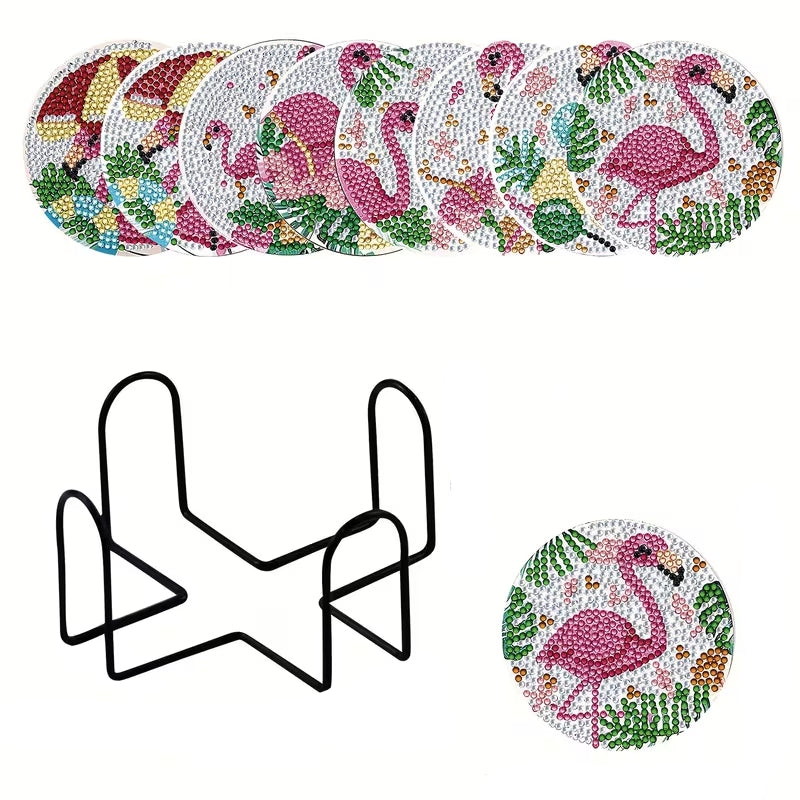 Flamingo Temalı Elmas Boyama Bardak Altlığı Seti