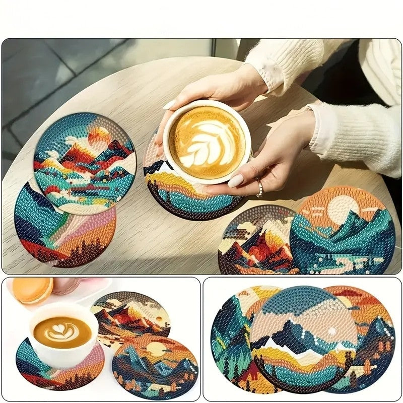 Manzara Temalı Elmas Boyama Bardak Altlığı Seti