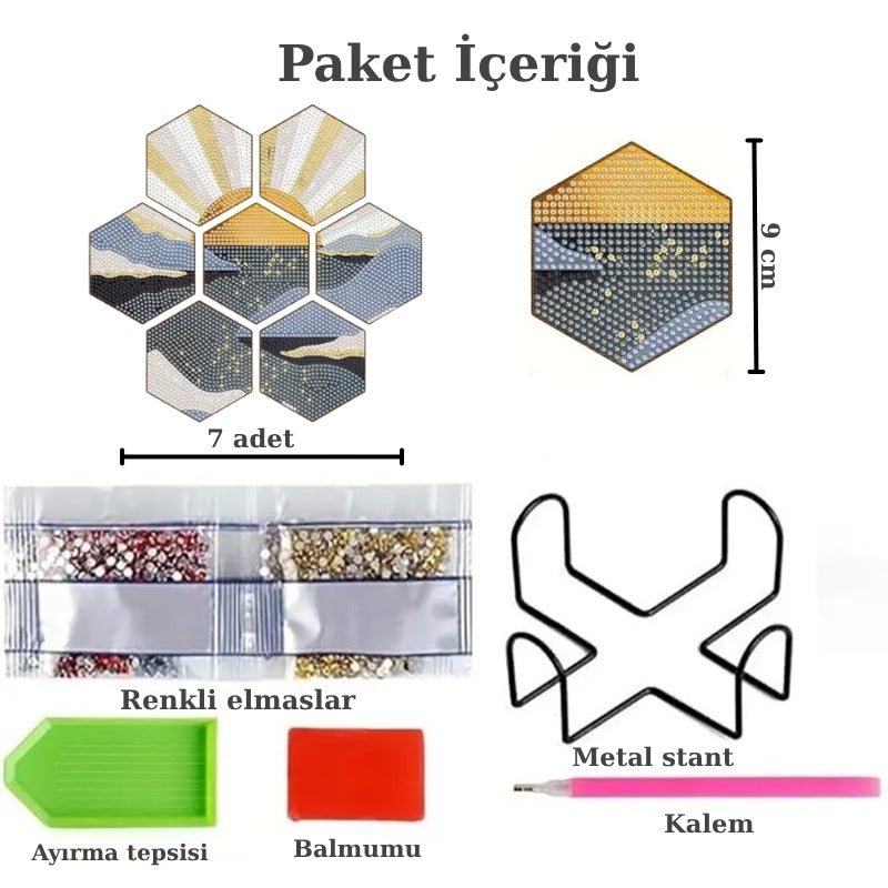 Gün Doğumu Temalı Elmas Boyama Bardak Altlığı Seti