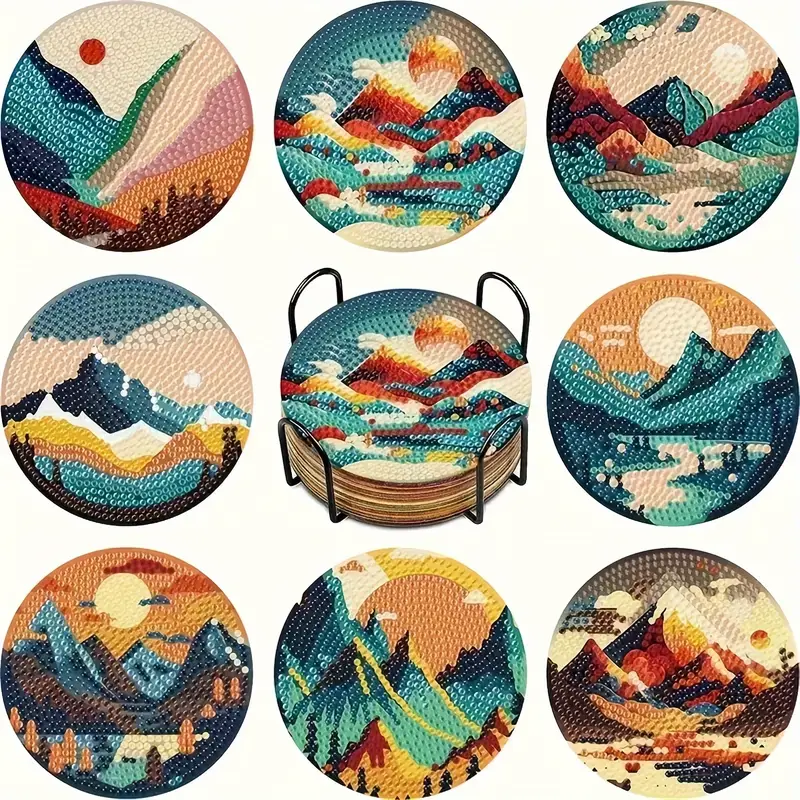 Manzara Temalı Elmas Boyama Bardak Altlığı Seti