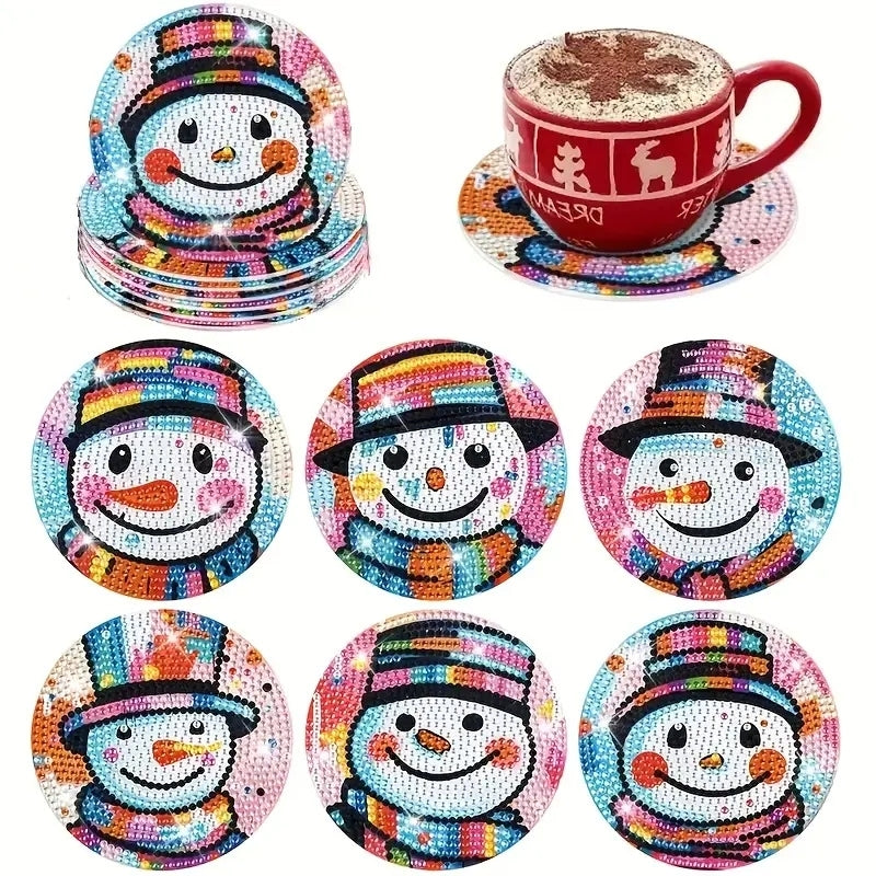 Kardan Adam Temalı Elmas Boyama Bardak Altlığı Seti