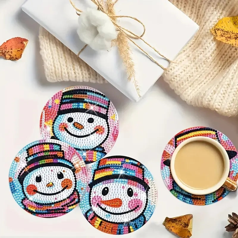 Kardan Adam Temalı Elmas Boyama Bardak Altlığı Seti