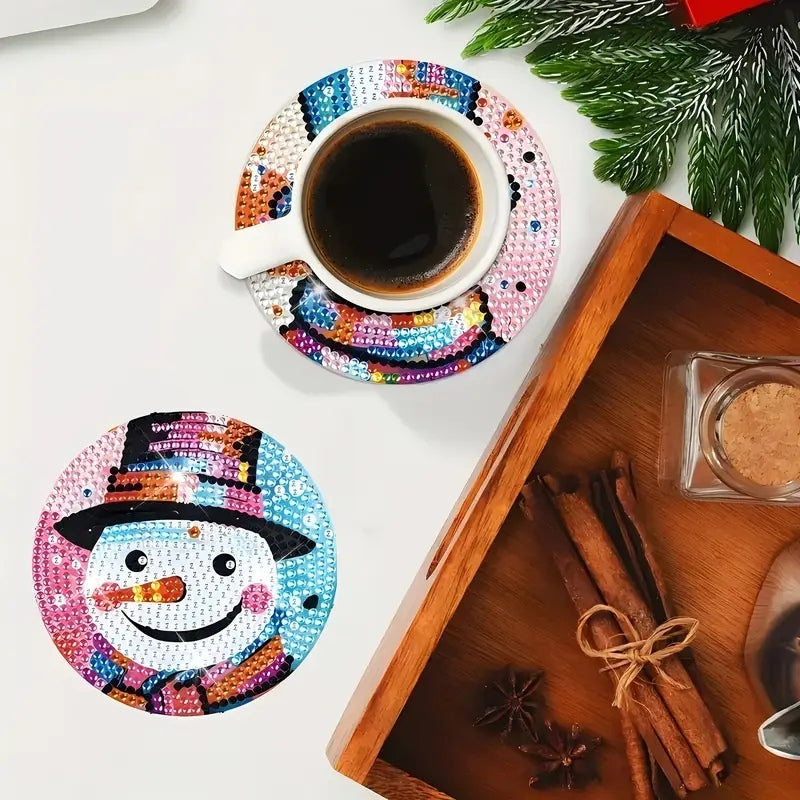 Kardan Adam Temalı Elmas Boyama Bardak Altlığı Seti