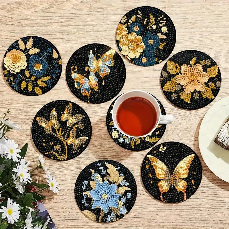 Kelebek Temalı Elmas Boyama Bardak Altlığı Seti
