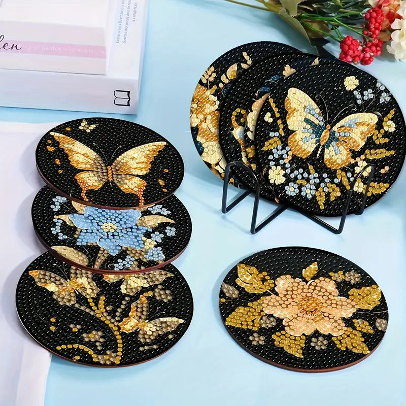 Kelebek Temalı Elmas Boyama Bardak Altlığı Seti
