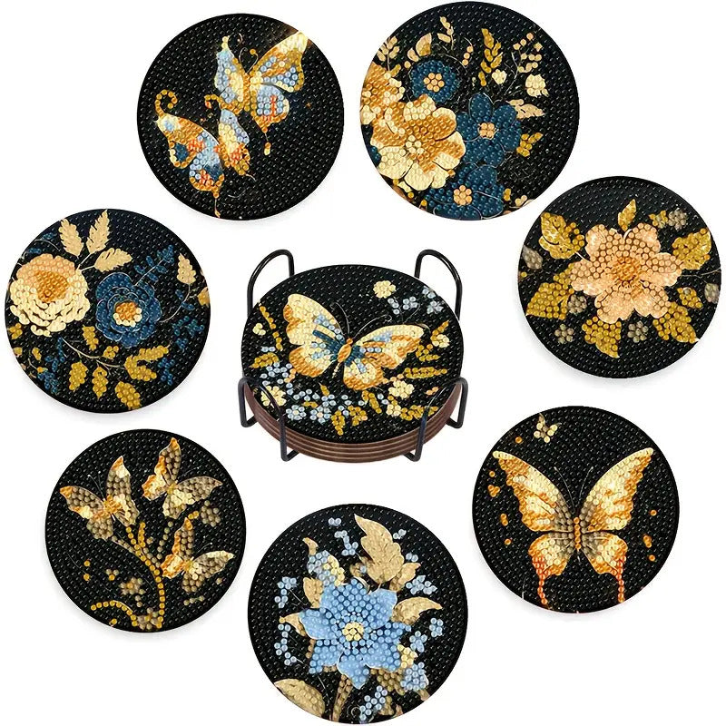 Kelebek Temalı Elmas Boyama Bardak Altlığı Seti